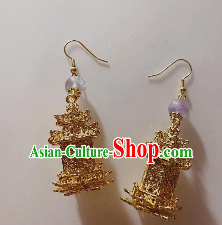 Handmade Chinese Classical Court Eardrop Cheongsam Ear Accessories Ancient Hanfu Empress Golden Earrings