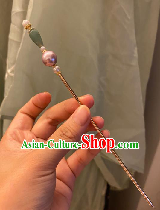 Chinese Ancient Court Empress Chrysoprase Hairpin Handmade Hanfu Hair Accessories Golden Hair Clip