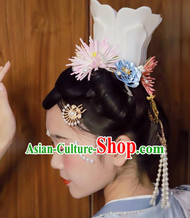 Chinese Classical Ancient Imperial Concubine Hair Crown Women Hanfu Hair Accessories Handmade Song Dynasty Court Lotus Hairpin