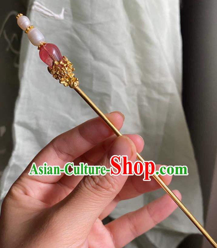 Chinese Ancient Court Empress Golden Hairpin Handmade Hanfu Hair Accessories Pearls Hair Clip