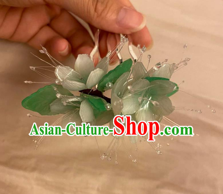 Chinese Ancient Palace Lady Hairpin Hanfu Hair Accessories Handmade Green Flowers Hair Comb