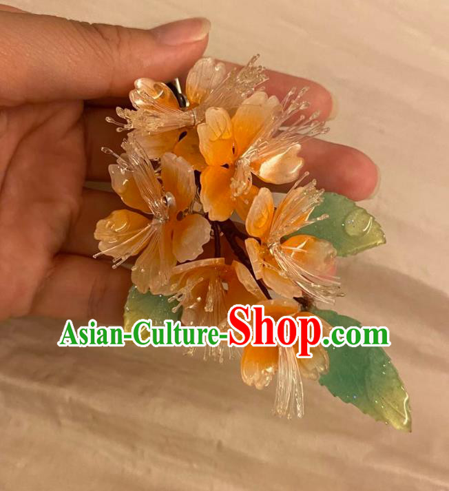 Chinese Ancient Palace Lady Hair Clip Hairpin Hanfu Hair Accessories Handmade Orange Flowers Hair Comb