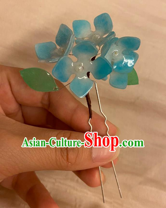 Chinese Ancient Palace Lady Blue Hydrangea Hairpin Hanfu Hair Accessories Handmade Hair Clip