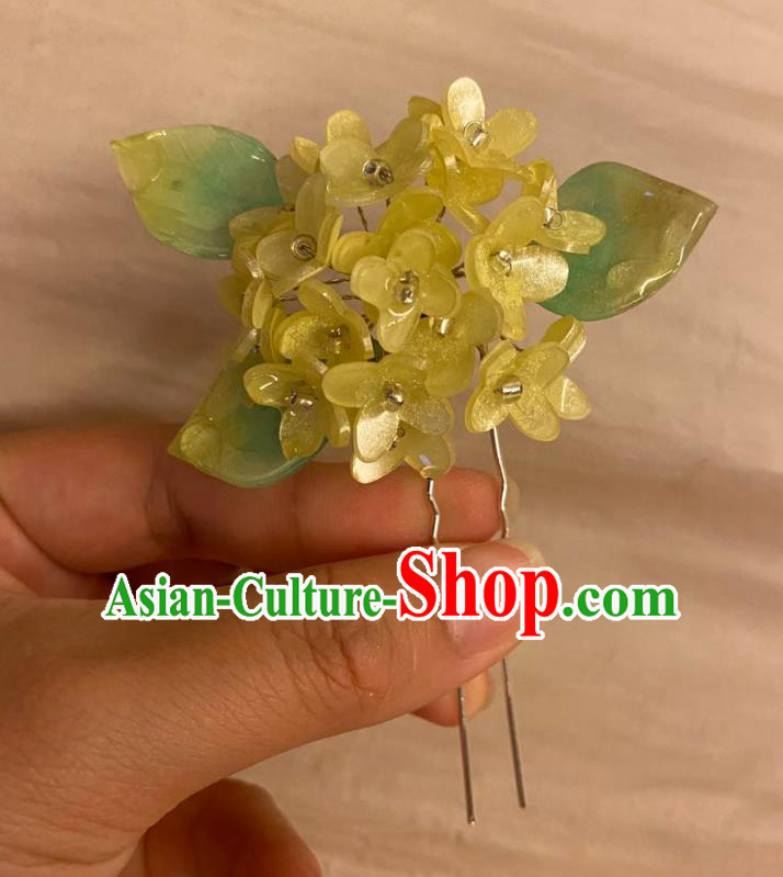 Chinese Ancient Palace Lady Flowers Hairpin Hanfu Hair Accessories Handmade Yellow Fragrans Hair Clip