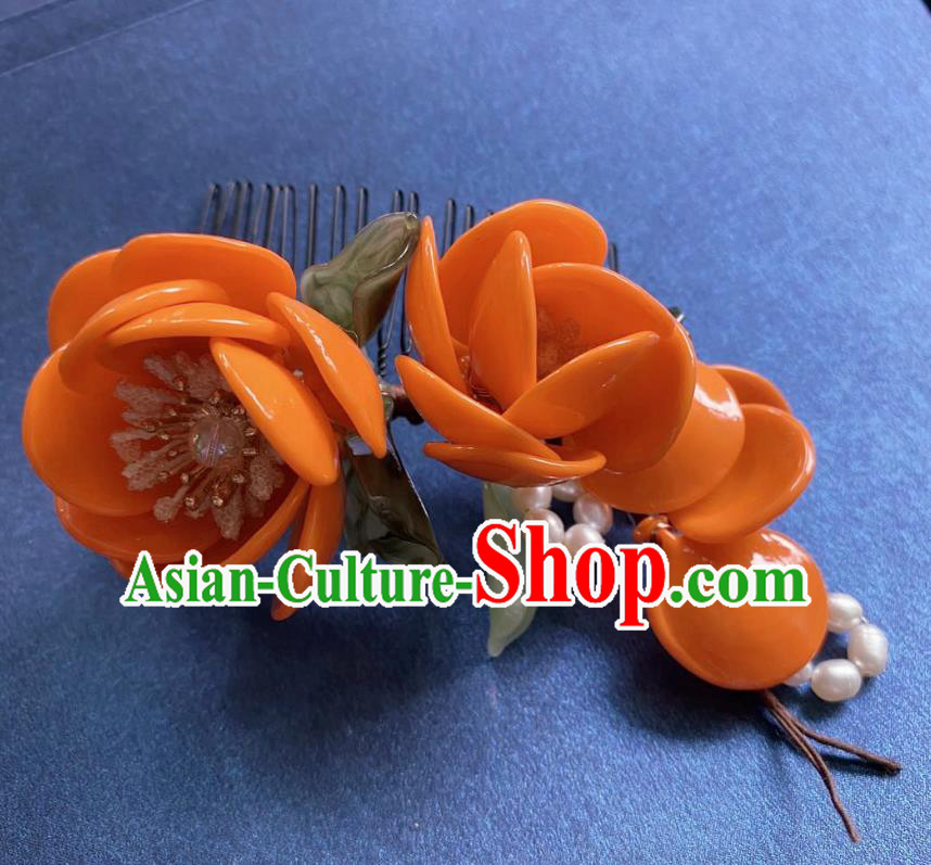 Chinese Classical Orange Plum Hair Comb Women Hanfu Hair Accessories Handmade Ancient Song Dynasty Princess Flowers Hairpin