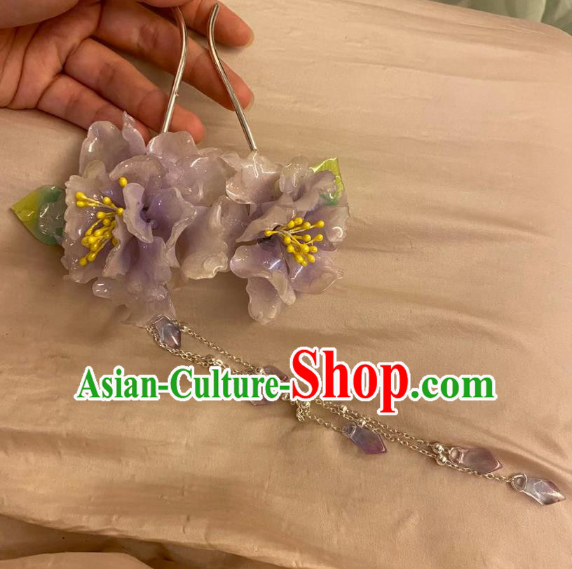 Chinese Ancient Palace Lady Tassel Hairpin Hanfu Hair Accessories Handmade Purple Flowers Hair Comb
