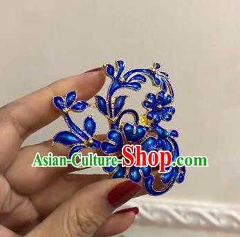 Chinese Classical Ancient Ming Dynasty Agate Hairpins Women Hanfu Hair Accessories Handmade Court Blueing Flowers Hair Clip