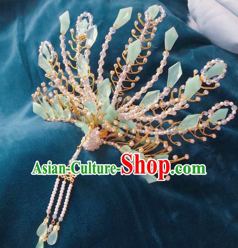 Chinese Ming Dynasty Beads Phoenix Hairpin Handmade Classical Ancient Empress Hanfu Hair Accessories Court Women Tassel Hair Crown