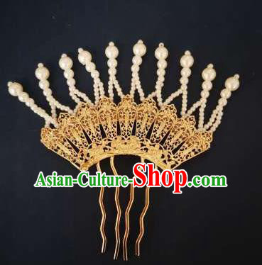 Chinese Song Dynasty Queen Golden Hairpin Handmade Classical Ancient Empress Hanfu Hair Accessories Court Women Tassel Hair Comb