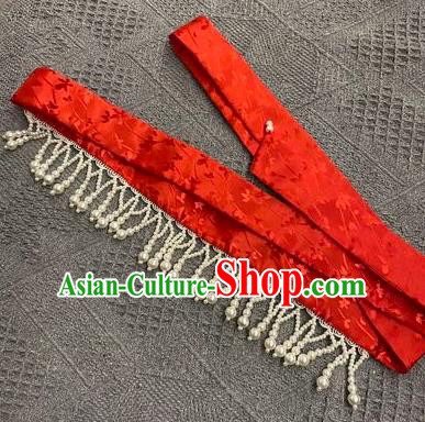 Chinese Song Dynasty Red Silk Headband Hairpin Handmade Ancient Empress Hanfu Hair Accessories Court Women Snood