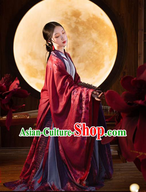 Chinese Ancient Royal Princess Hanfu Dress Traditional Apparels Costumes Han Dynasty Empress Garment Red Cloak Blouse and Skirt Full Set