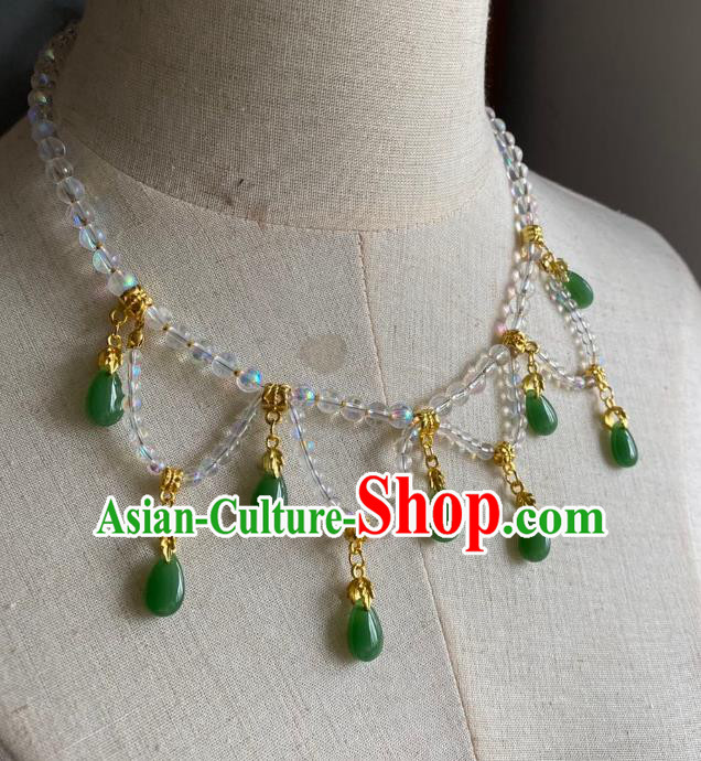 Chinese Handmade Green Water Drop Necklet Classical Jewelry Accessories Ancient Hanfu Beads Necklace for Women