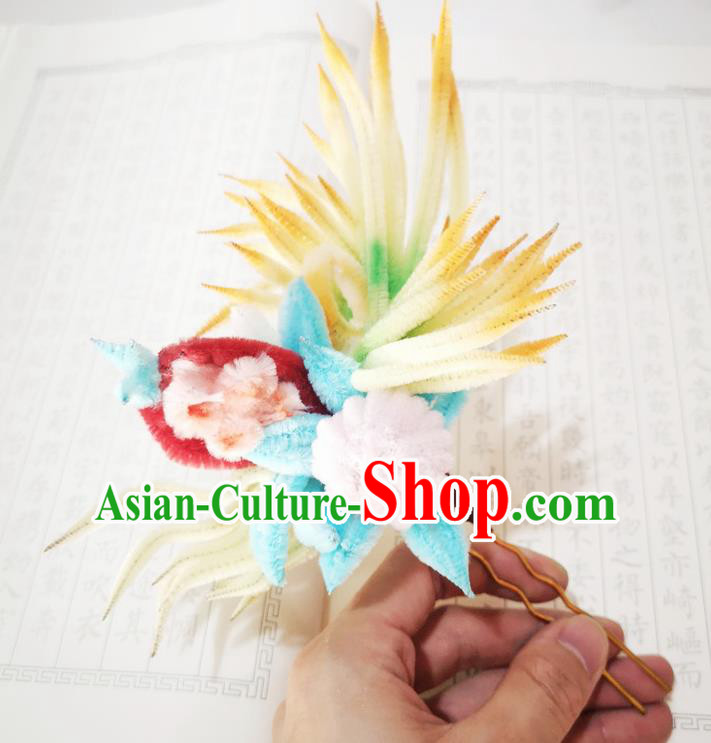 Chinese Ancient Princess Velvet Chrysanthemum Hairpins Hair Accessories Handmade Qing Dynasty Court Hair Stick