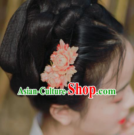 Chinese Ancient Princess Pink Peony Hairpins Hair Accessories Handmade Kimono Courtesan Hair Comb