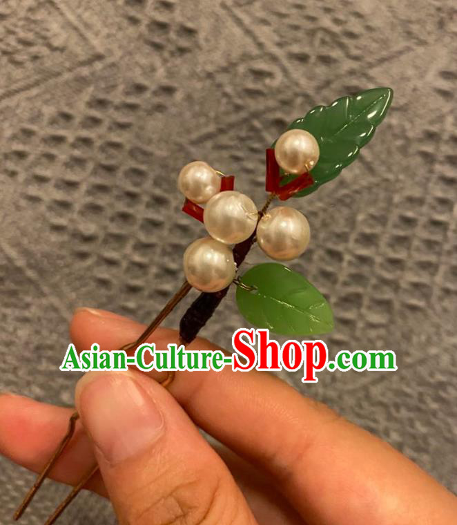 Chinese Ancient Princess Hairpin Hanfu Hair Accessories Women Handmade Green Leaf Hair Clip