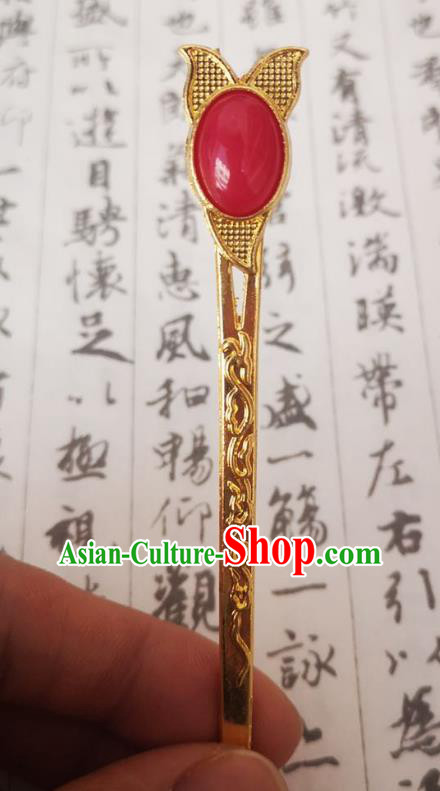 Chinese Ancient Empress Red Hairpins Hair Accessories Handmade Ming Dynasty Court Golden Hair Stick
