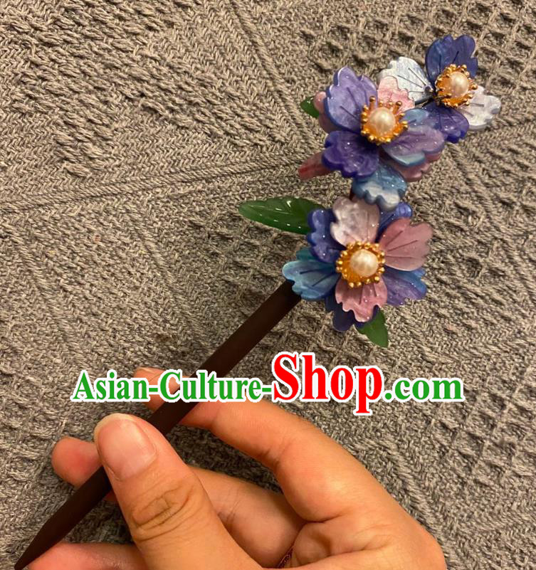 Chinese Ancient Princess Wood Hairpin Hanfu Hair Accessories Women Handmade Purple Sakura Hair Clip