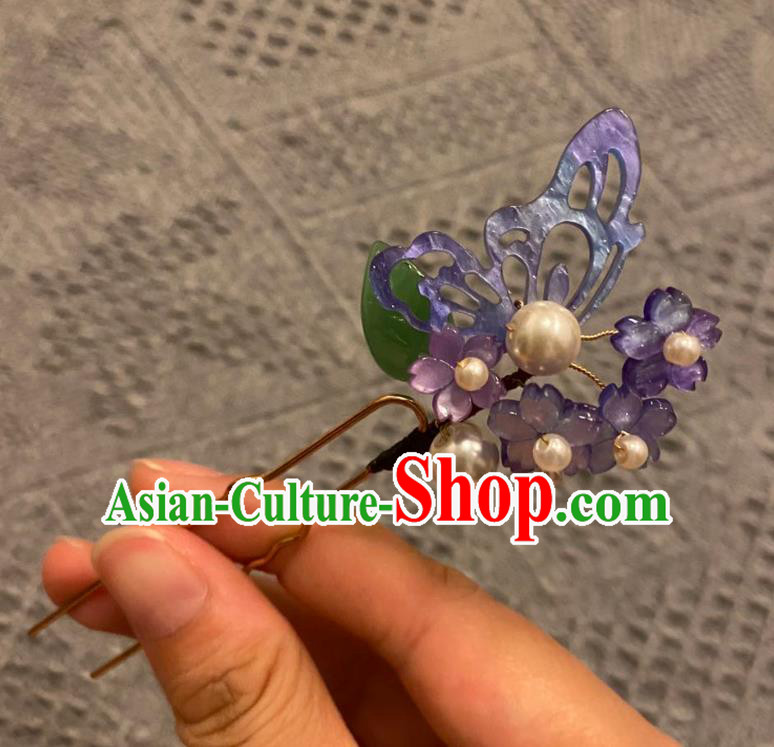 Chinese Ancient Princess Hairpin Hanfu Hair Accessories Women Handmade Purple Butterfly Sakura Hair Clip