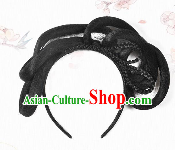 Chinese Classical Ancient Goddess Hanfu Wigs Tang Dynasty Court Princess Wig Hair Clasp Accessories