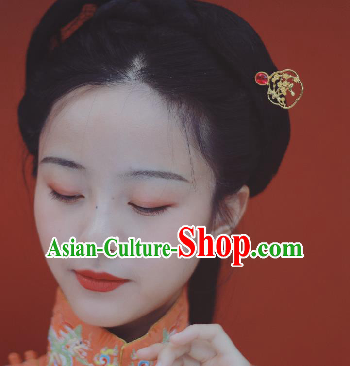 Chinese Ancient Empress Golden Hairpins Hair Accessories Handmade Ming Dynasty Court Hair Stick