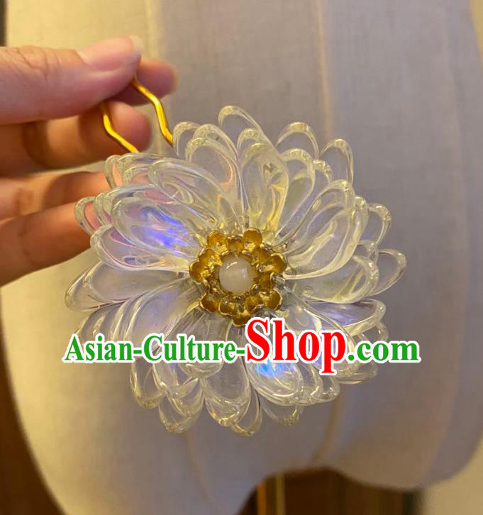 Chinese Ancient Princess Flower Hairpin Hanfu Hair Accessories Women Handmade White Lotus Hair Comb