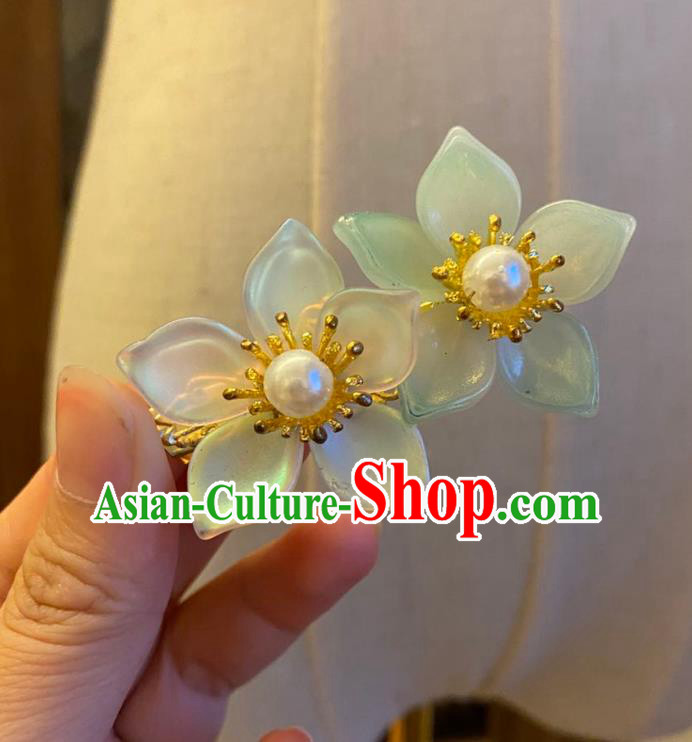 Chinese Ancient Princess Green Sakura Hairpin Hanfu Hair Accessories Women Handmade Hair Claw