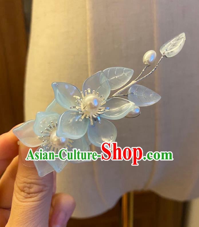 Chinese Ancient Princess Blue Sakura Hairpin Hanfu Hair Accessories Women Handmade Hair Claw