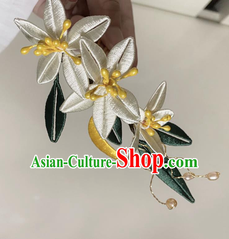 Chinese Ancient Princess Beige Silk Flowers Hairpins Hair Accessories Handmade Hanfu Fragrans Hair Comb