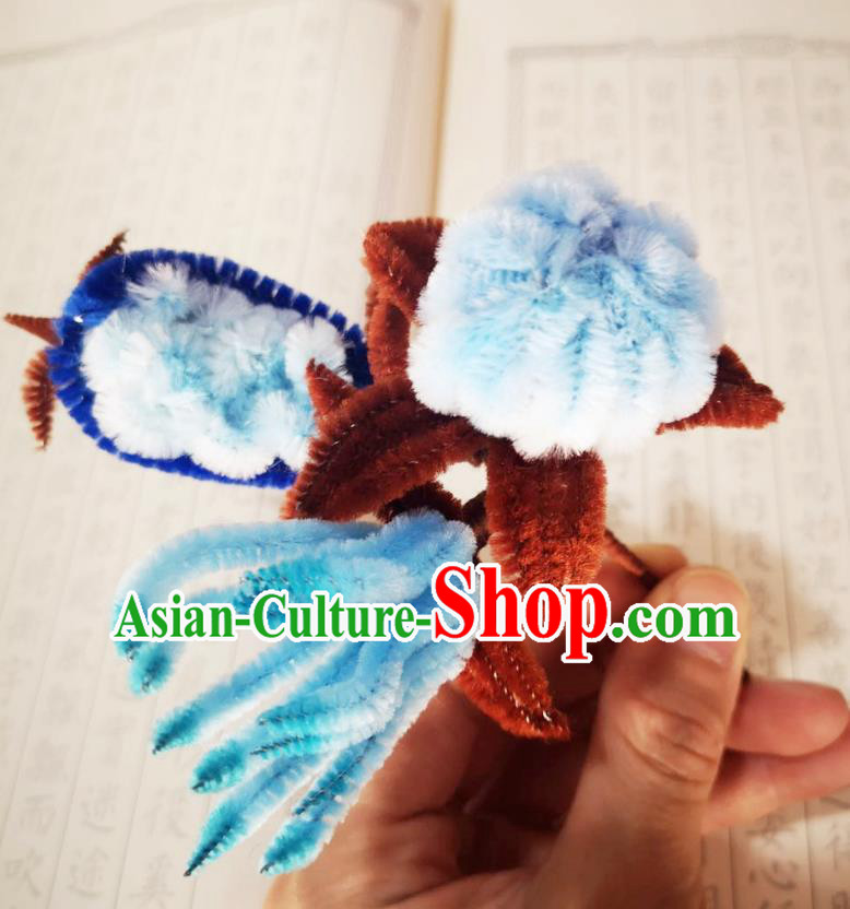 Chinese Ancient Princess Blue Velvet Chrysanthemum Hairpins Hair Accessories Handmade Qing Dynasty Court Hair Stick