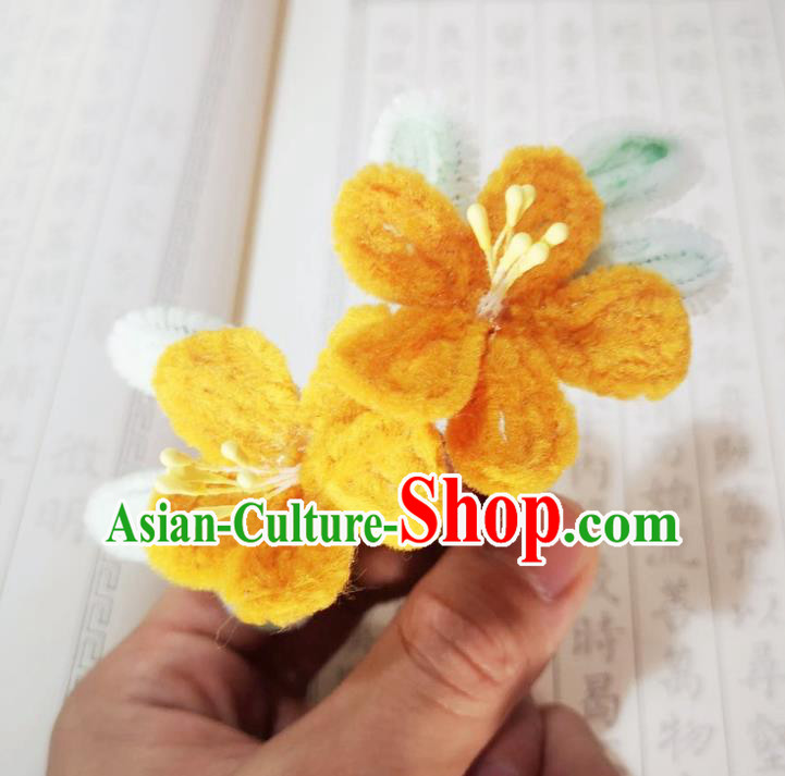 Chinese Ancient Princess Orange Velvet Flowers Hairpins Hair Accessories Handmade Qing Dynasty Plum Blossom Hair Stick