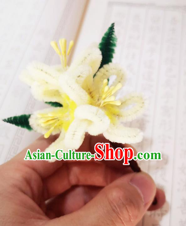 Chinese Ancient Princess Yellow Velvet Flowers Hairpins Hair Accessories Handmade Qing Dynasty Palace Lady Hair Stick