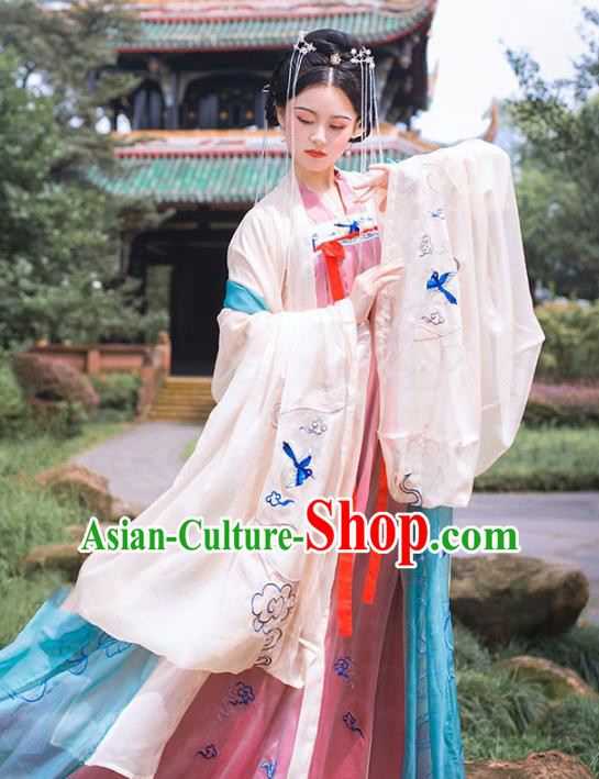 Chinese Ancient Goddess Hanfu Apparels Traditional Costumes Tang Dynasty Palace Princess Garment Embroidered Cape Blouse and Dress for Women