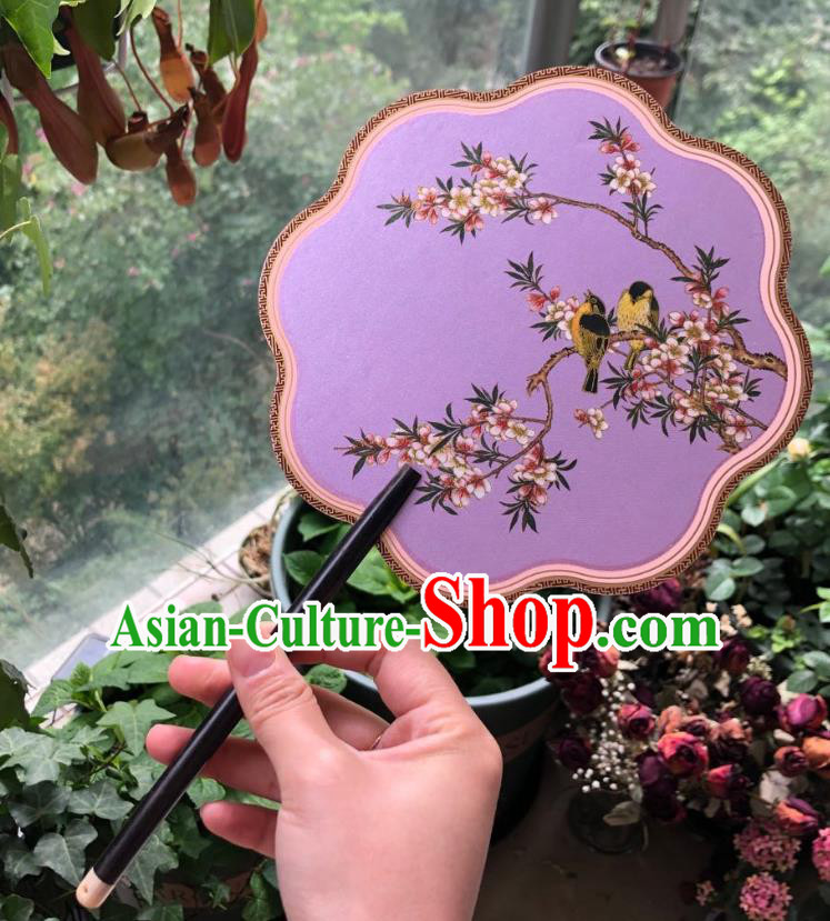 Chinese Classical Lilac Silk Palace Fan Ancient Palace Lady Fans Accessories Song Dynasty Princess Painting Begonia Fans