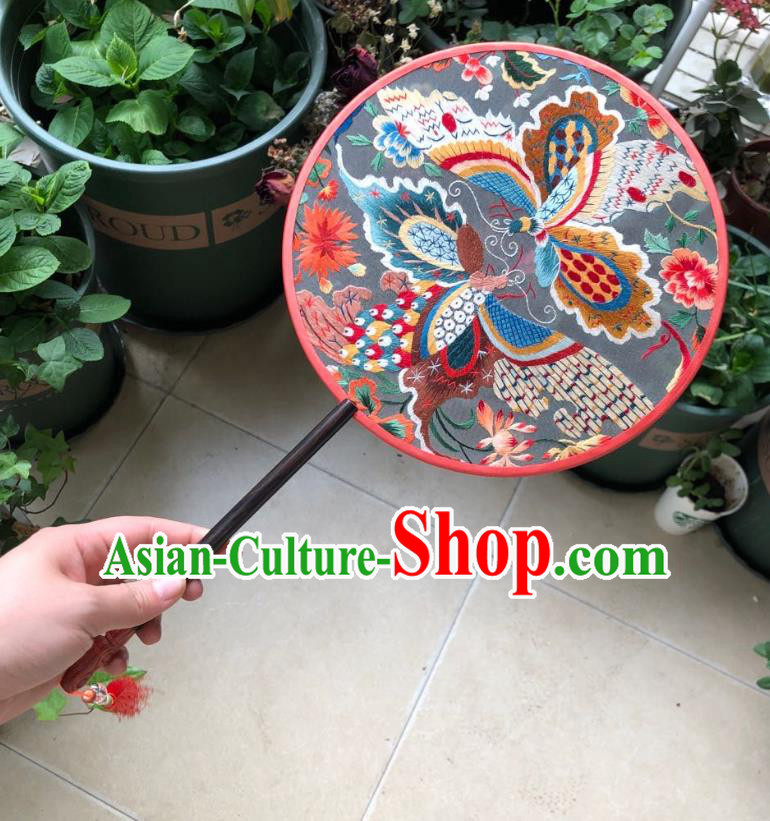 Chinese Classical Silk Palace Fan Ancient Song Dynasty Princess Embroidered Butterfly Round Fans Accessories
