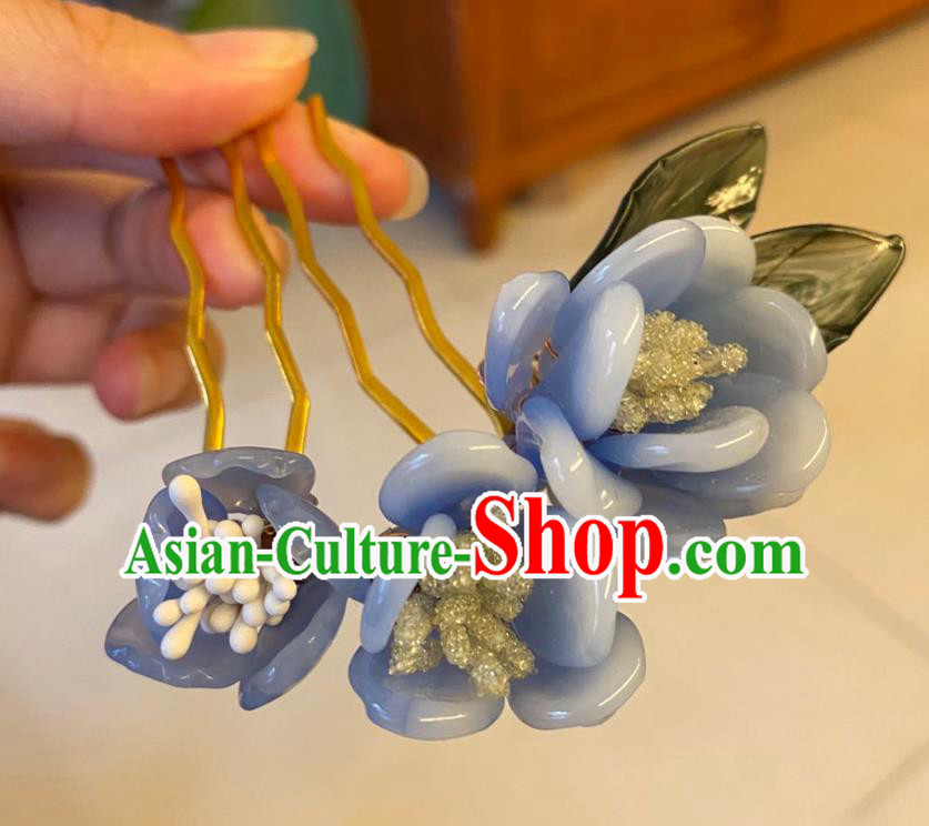 Chinese Ancient Court Lady Flowers Hairpins Hair Accessories Handmade Blue Plastic Plum Blossom Hair Comb