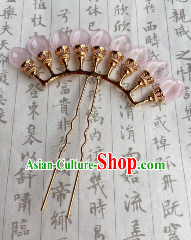 Chinese Ancient Court Empress Hairpins Hair Accessories Handmade Ming Dynasty Palace Pink Epiphyllum Hair Stick