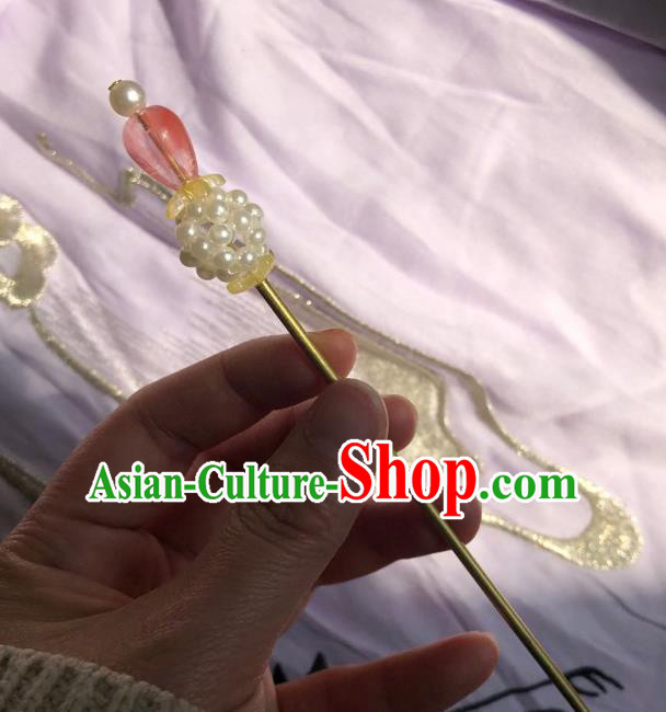 Chinese Ancient Empress Watermelon Red Hairpins Hair Accessories Handmade Ming Dynasty Court Golden Hair Stick