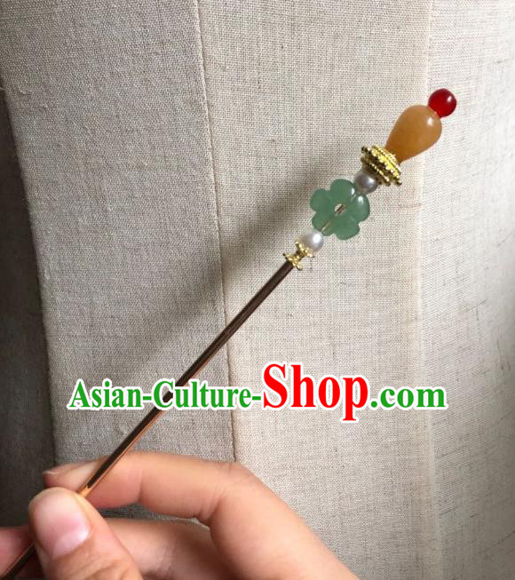 Chinese Ancient Empress Aventurine Plum Hairpins Hair Accessories Handmade Ming Dynasty Court Agate Hair Stick