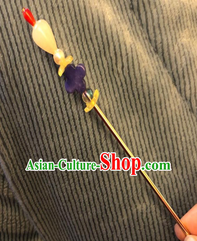 Chinese Ancient Empress Amethyst Hairpins Hair Accessories Handmade Ming Dynasty Court Hair Stick