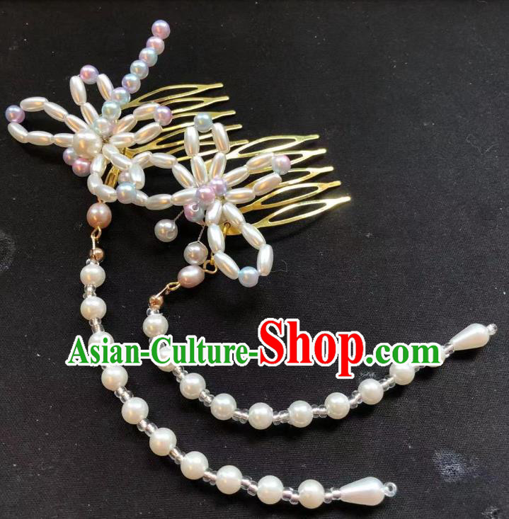 Chinese Ancient Palace Princess Hairpins Hair Accessories Handmade Ming Dynasty Court Pearls Dragonfly Tassel Hair Stick