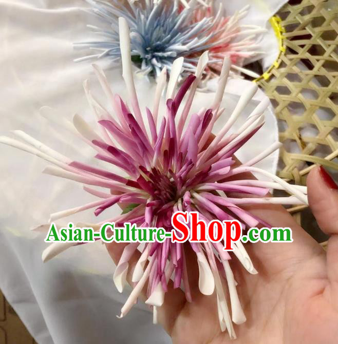 Chinese Ancient Palace Princess Flower Hairpins Hair Accessories Handmade Ming Dynasty Court Purple Chrysanthemum Hair Stick