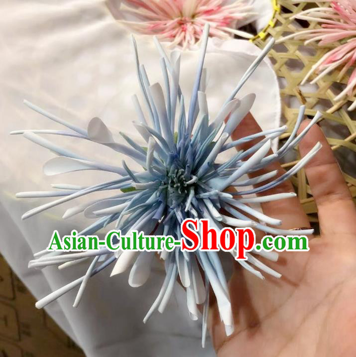 Chinese Ancient Palace Princess Flower Hairpins Hair Accessories Handmade Ming Dynasty Court Blue Chrysanthemum Hair Stick