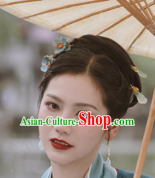 Chinese Ancient Imperial Concubine Blue Peony Hairpins Hair Accessories Handmade Ming Dynasty Court Hair Stick