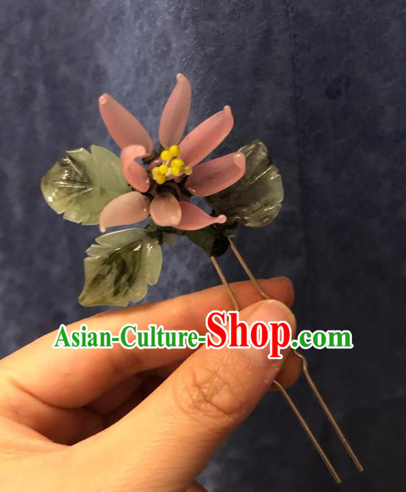 Chinese Ancient Palace Lady Pink Flower Hairpins Hair Accessories Handmade Plastic Chrysanthemum Hair Stick