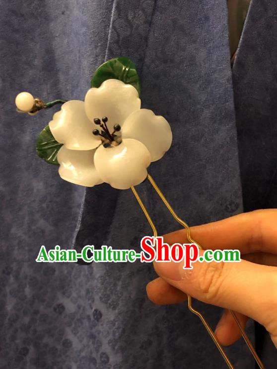 Chinese Ancient Palace Lady White Flower Hairpins Hair Accessories Handmade Plastic Camellia Hair Stick