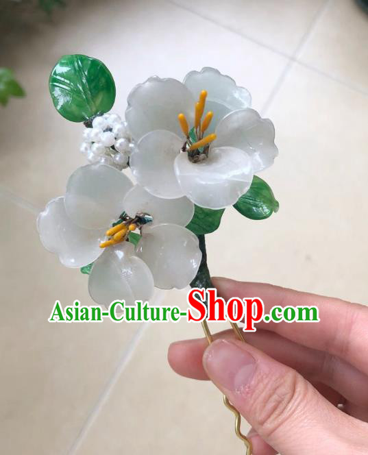 Chinese Ancient Palace Lady Plastic Peach Blossom Hairpins Hair Accessories Handmade White Flower Hair Stick