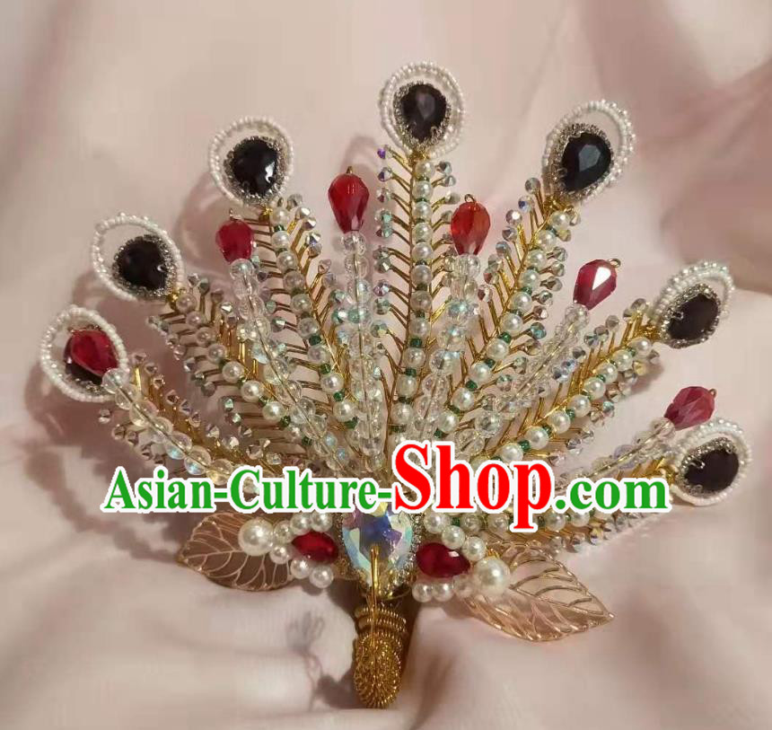 Chinese Ancient Imperial Empress Crystal Golden Hairpins Hair Accessories Handmade Ming Dynasty Court Beads Phoenix Hair Crown