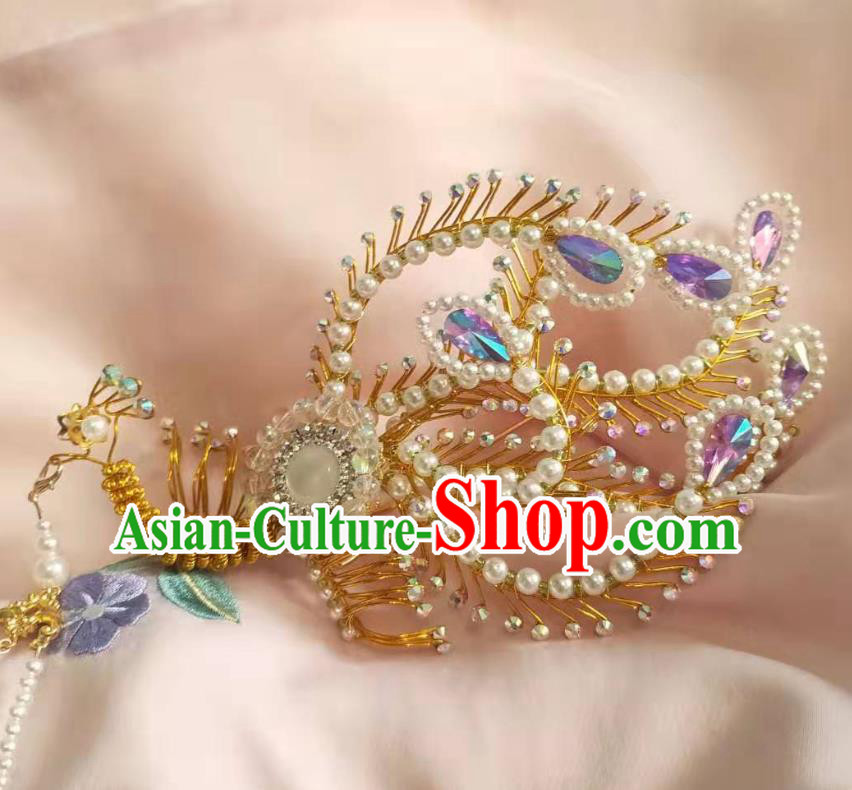 Chinese Ancient Imperial Empress Tassel Step Shake Hairpins Hair Accessories Handmade Ming Dynasty Court Golden Phoenix Hair Crown