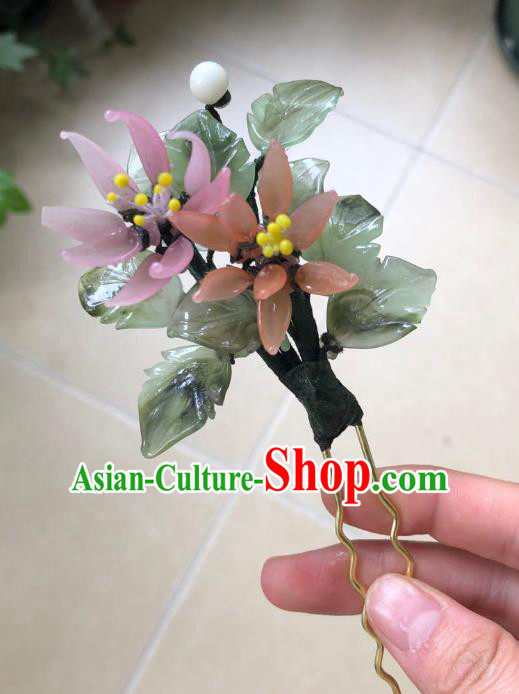 Chinese Ancient Palace Lady Pink Magnolia Hairpins Hair Accessories Handmade Plastic Flowers Hair Stick