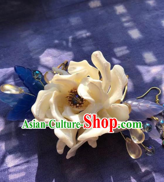 Chinese Ancient Princess White Peony Hairpins Hair Accessories Handmade Ming Dynasty Flower Hair Stick